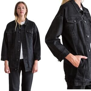 OAK NYC Long Drop Shoulder Jacket Black Denim 3/4 Sleeves size XS